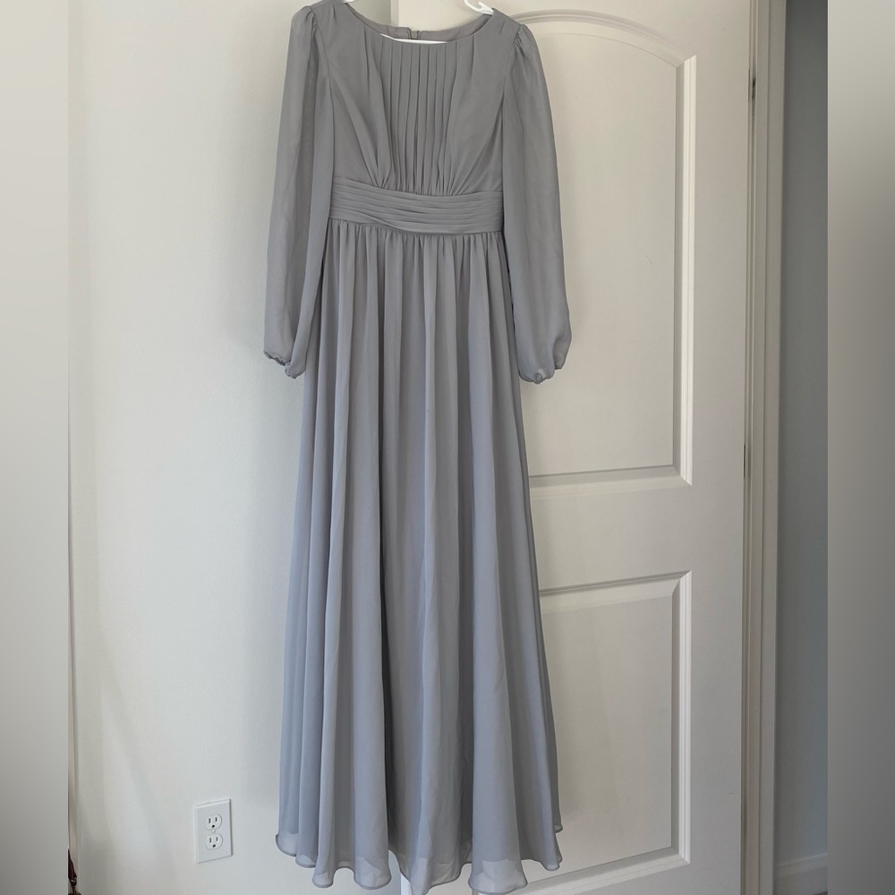 Jjs House Silver A-line Scoop Floor Length Chiffon Bridesmaid Dress with Ruffle